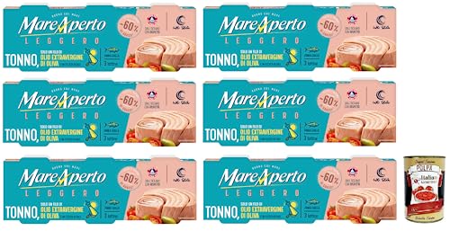 6x Mare Aperto Tonno Leggero,Thunfisch, nur mit einem Schuss nativem Olivenöl extra und einer Prise Salz ( 3 x 60g Dose) + Italian Gourmet Polpa di Pomodoro 400g Dose von Italian Gourmet E.R.