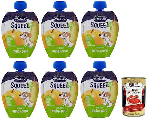 6x Melinda Passata di Mela & Pera,Squeez 100% Frucht,Apfel- und Birnenpüree,Obst zum Auspressen,90g + Italian Gourmet Polpa di Pomodoro 400g Dose 6x Melinda Passata di Mela & Pera,Squeez 100% Frucht,Apfel- und Birnenpüree,Obst zum Auspressen,90g + Italian Gourmet Polpa di Pomodoro 400g Dose von Italian Gourmet E.R.
