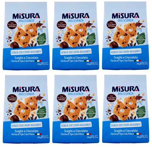 6x Misura Dolcesenza Biscotti con Scaglie di Cioccolato Kekse mit Schokoladenstückchen Ohne Zuckerzusatz Packung mit 290g + Italian Gourmet Polpa di Pomodoro 400g Dose von Italian Gourmet E.R.