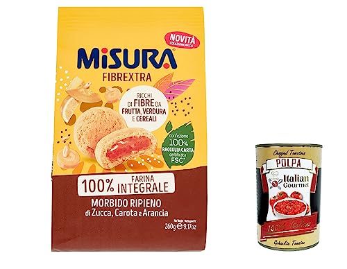 6x Misura Frollino Integrale Fibrextra Vollkorn Kekse Shortbread mit Kürbis-, Karotten- und Orangenfüllung, 100 % Vollkornmehl, 260 g + Italian Gourmet polpa 400g von Italian Gourmet E.R.