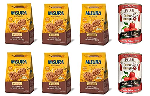 6x Misura Multigrain 6 cereali Vollkornkekse mit knusprigem Getreide 6 Getreide Kekse 330g + Italian Gourmet 100% italienische geschälte Tomaten dosen 2x 400g von Italian Gourmet E.R.