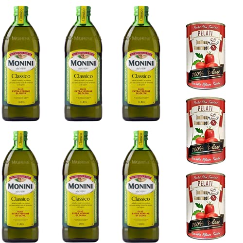 6x Monini Extra Natives Olivenöl 1L nativ olio extravergine di oliva Classico + Italian Gourmet 100% italienische geschälte Tomaten dosen 3x 400g von Italian Gourmet E.R.