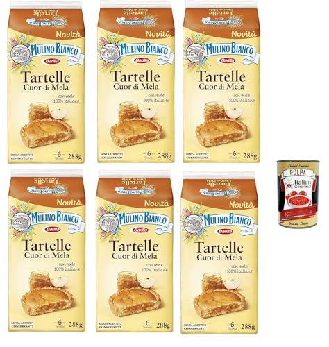 6x Mulino Bianco Tartelle Cuor di Mela, Törtchen mit 100% italienischen Äpfeln, Biskuit und Mürbeteig, ohne Palmöl und ohne Konservierungsstoffe, 288g + Italian Gourmet polpa 400g 6x Mulino Bianco Tartelle Cuor di Mela, Törtchen mit 100% italienischen Äpfeln, Biskuit und Mürbeteig, ohne Palmöl und ohne Konservierungsstoffe, 288g + Italian Gourmet polpa 400g von Italian Gourmet E.R.