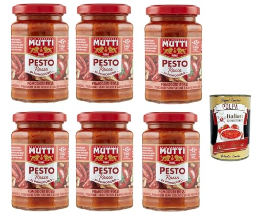 6x Mutti Pesto Rosso Pomodori Rossi Rotes Tomatenpesto Pasta Sauce 100% italienische Tomate Glas 180g Würzsaucen mit Mandeln, Tomaten, getrockneten Samen und Grana Padano + Italian Gourmet polpa 400g von Italian Gourmet E.R.