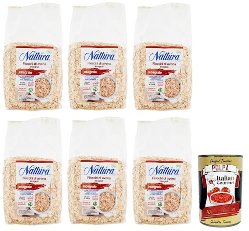 6x Náttúra Fiocchi di Avena Integrali BIO,Vollkorn-Haferflocken aus Biologischem Anbau,500g Beutel + Italian Gourmet Polpa di Pomodoro 400g Dose von Italian Gourmet E.R.