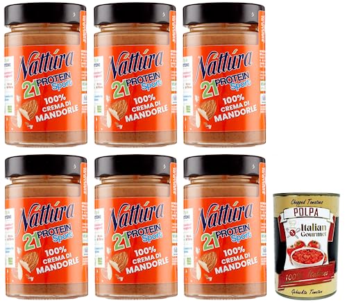 6x Náttúra Protein Sport,100% Mandelcreme, Protein Aufstrich ohne Zuckerzusatz,Glutenfrei, 100% natürlich, reich an Proteinen,180g + Italian Gourmet Polpa di Pomodoro 400g Dose von Italian Gourmet E.R.