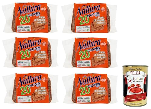 6x Náttúra Protein Sport Pane di Segale Integrale Bio-Roggenvollkornbrot mit Weizenproteinen, Leinsamen und Soja,Packung mit 250g + Italian Gourmet Polpa di Pomodoro 400g Dose von Italian Gourmet E.R.