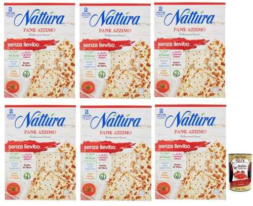 6x Náttúra Senza Lievito Pane Azzimo,Ohne Hefe,Ungesäuertes Brot,Knusprige Brotblätter reich an Ballaststoffen,Hergestellt aus Mehl und Wasser 200g + Italian Gourmet Polpa di Pomodoro 400g Dose von Italian Gourmet E.R.