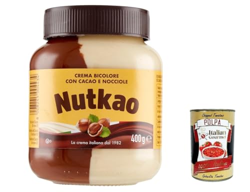 6x Nutkao Crema Bicolore Cacao,Nocciole e Vaniglia,Streichfähige Creme Kakao mit Haselnüssen und Vanille, 400g-Glas + Italian Gourmet polpa 400g von Italian Gourmet E.R.