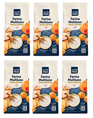 6x Nutri Free Farina Multiuso Mehrzweckmehl Mehl Laktose- und Milcheiweißfrei Glutenfrei 1Kg-Packung ideal für süß und herzhaft von Italian Gourmet E.R.