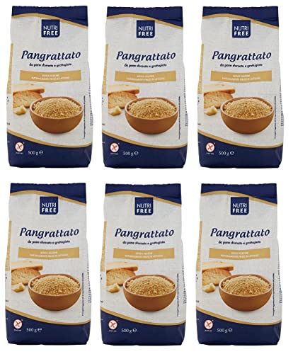 6x Nutri Free Pangrattato Semmelbrösel Laktose- und Milcheiweißfrei Glutenfrei 500g-Packung Ideal für Menschen mit Glutenunverträglichkeit von Italian Gourmet E.R.