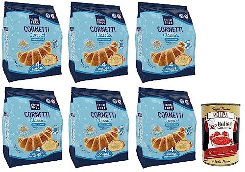 6x Nutrifree Cornetti Classici,Klassische Croissants mit einem zarten Butteraroma,gluten- und laktosefreien,200g,Multipack mit 4 Einzelportionen + Italian Gourmet Polpa di Pomodoro 400g Dose von Italian Gourmet E.R.