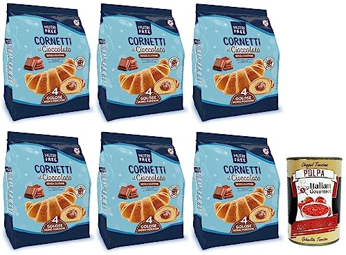 6x Nutrifree Cornetti al Cioccolato,Croissants gefüllt mit köstlicher Schokoladencreme,Glutenfrei,240g,Multipack mit 4 Einzelportionen + Italian Gourmet Polpa di Pomodoro 400g Dose von Italian Gourmet E.R.