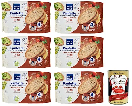 6x Nutrifree Panfette con Farina Integrale,Glutenfreies Brot mit Vollkorn-Buchweizenmehl,Packung mit 340g + Italian Gourmet Polpa di Pomodoro 400g Dose von Italian Gourmet E.R.