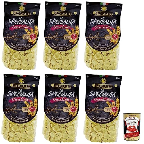 6x Oro Giallo Orecchiette Pasta,Italienische Nudeln aus Hartweizengrieß 500g + Kostenlose Italian Gourmet Polpa di Pomodoro 400g Dose von Italian Gourmet E.R.