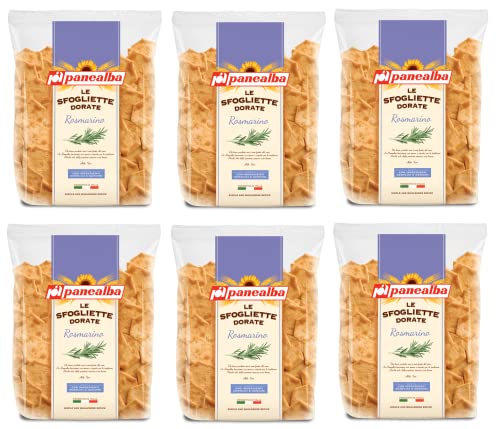 6x Panealba Le Sfogliette Dorate al Rosmarino Gebackener Snack mit Salzkorn und Rosmarin 180g Packung von Italian Gourmet E.R.