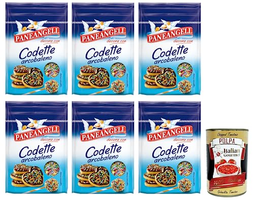 6x Paneangeli Codette Arcobaleno,Dekoration aus mehrfarbigem Konfetti in länglicher Form,Wiederverschließbare Packung mit 50g + Italian Gourmet Polpa di Pomodoro 400g Dose 6x Paneangeli Codette Arcobaleno,Dekoration aus mehrfarbigem Konfetti in länglicher Form,Wiederverschließbare Packung mit 50g + Italian Gourmet Polpa di Pomodoro 400g Dose von Italian Gourmet E.R.