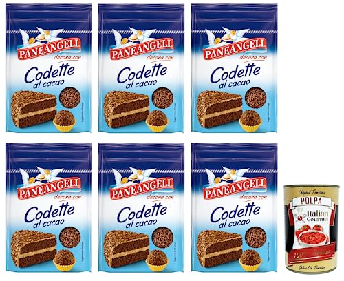 6x Paneangeli Codette Cacao,Dekoration aus länglichem Kakao Konfetti,Wiederverschließbare Packung mit 50g + Italian Gourmet Polpa di Pomodoro 400g Dose von Italian Gourmet E.R.