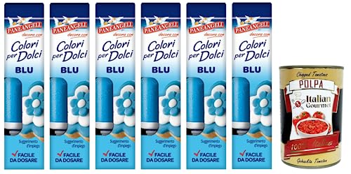 6x Paneangeli Colori per Dolci Blu, Blauer Gel Farbstoff,10g Tube + Italian Gourmet Polpa di Pomodoro 400g Dose von Italian Gourmet E.R.