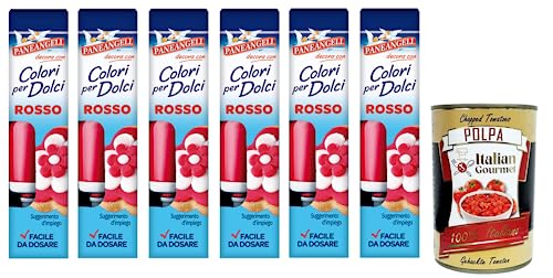 6x Paneangeli Colori per Dolci Rosso, Roter Gel Farbstoff,10g Tube + Italian Gourmet Polpa di Pomodoro 400g Dose von Italian Gourmet E.R.