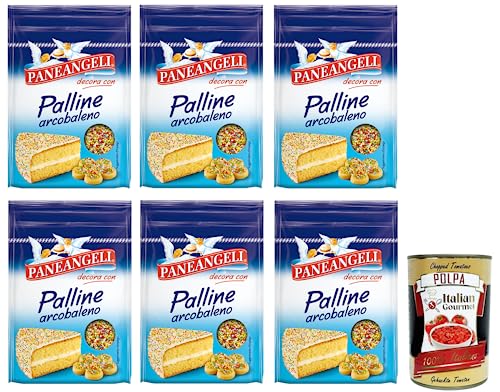 6x Paneangeli Palline Arcobaleno,Mehrfarbiges Konfetti in runder Form, ideal zum Dekorieren von Desserts,Wiederverschließbare 60g-Packung + Italian Gourmet Polpa di Pomodoro 400g Dose von Italian Gourmet E.R.