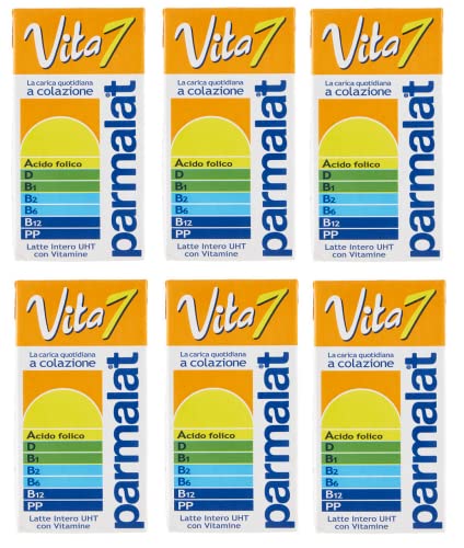 6x Parmalat Vita 7 Latte Intero con Vitamine UHT-Vollmilch mit Vitaminen Tetrapak 500ml Haltbare Milch von Italian Gourmet E.R.