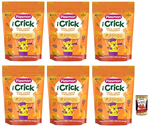 6x Plasmon i Crick,Snacks mit Kürbis-, Karotten- und Rosmarin Geschmack Beutel mit 100g + Italian Gourmet Polpa di Pomodoro 400g Dose von Italian Gourmet E.R.