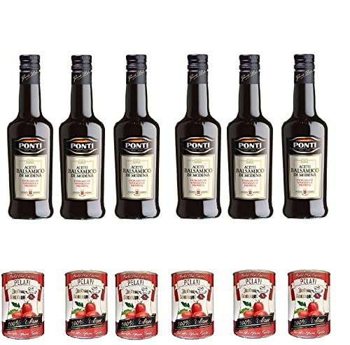 6x Ponti Aceto balsamico di Modena IGP Essig Würzsaucen 500ml Aci. 6% + Italian Gourmet 100% italienische geschälte Tomaten dosen 6x 400g von Italian Gourmet E.R.