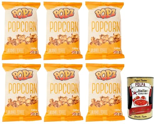 6x Popz Popcorn Caramel Toffee,Butter Karamell Popcorn (75%),Beutel mit 150g + Italian Gourmet Polpa di Pomodoro 400g Dose von Italian Gourmet E.R.