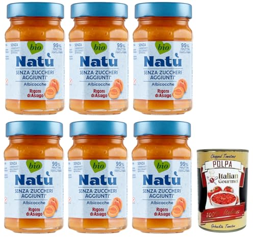 6x Rigoni di Asiago Natù Albicocche Bio-Aprikosen Zubereitung,Aprikosenmarmelade Ohne Zuckerzusatz 240g + Italian Gourmet Polpa di Pomodoro 400g Dose von Italian Gourmet E.R.