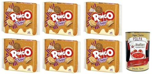 6x Ringo Caramel Twist Limited Edition Biscotti,Kekse gefüllt mit gesalzener Karamellcreme 165g Packung, jede Packung enthält 6 Einzelportionen + Italian Gourmet Polpa di Pomodoro 400g Dose von Italian Gourmet E.R.