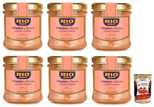 6x Rio Mare Filettini di Tonno all'Olio di Oliva, Thunfischfilets in Olivenöl,Glas mit 130g + Italian Gourmet Polpa di Pomodoro 400g Dose von Italian Gourmet E.R.