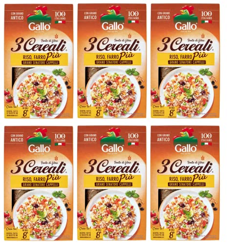 6x Riso Gallo 3 Cereali Mischung aus Reis, Dinkel und Weizen Senatore Cappelli, ideal für Suppen und Risottos 800g Packung von Italian Gourmet E.R.