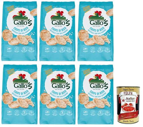 6x Riso Gallo Chips con Riso Integrale e Sale Marino,Snack mit Braunem Reis und Meersalz,40g-Beutel + Italian Gourmet Polpa di Pomodoro 400g Dose von Italian Gourmet E.R.