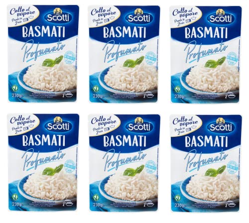 6x Riso Scotti Basmati Profumato Gedämpfter Fertigreis Parfümierter Basmati Reis in 2 Minuten Fertig 230g Beutel von Italian Gourmet E.R.