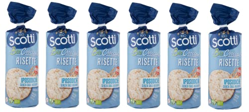 6x Riso Scotti Le Bio Croccanti Risette Iposodiche Knusprige, glutenfreie Bio-Reiskuchen kein Salz hinzugefügt 130g Natriumarme Reiswaffeln von Italian Gourmet E.R.