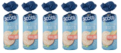 6x Riso Scotti Le Bio Croccanti Risette Riso e Mais Knusprige, glutenfreie Bio-Reiskuchen 150g Reis und Mais Reiswaffeln von Italian Gourmet E.R.