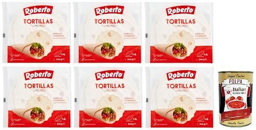 6x Roberto Tortillas,Packung mit 240g, Jede Packung enthält 4 Weiße Weizentortillas + Italian Gourmet Polpa di Pomodoro 400g Dose von Italian Gourmet E.R.