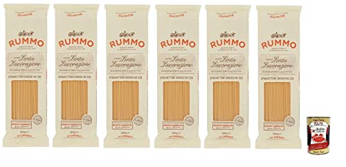 6x Rummo Spaghettoni Grossi N°220 Pasta Lenta Lavorazione Teigwaren aus Hartweizengrieß Bronze-Zeichnung 500g + Italian Gourmet Polpa di Pomodoro 400g Dose von Italian Gourmet E.R.