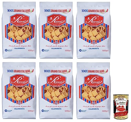 6x Russo Calamarata N°27 Hartweizengrieß Pasta,100% Italienischer Weizen,500g-Packung + Italian Gourmet Polpa di Pomodoro 400g Dose von Italian Gourmet E.R.