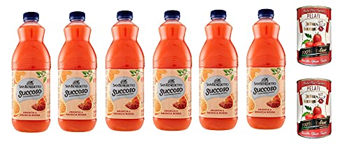 6x San Benedetto Succoso Orange & rote Orange PET flasche 1,5Lt Fruchtsaft saft + Italian Gourmet 100% italienische geschälte Tomaten dosen 2x 400g von Italian Gourmet E.R.