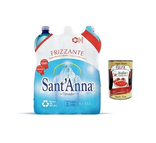 6x Sant'Anna di Vinadio Acqua Frizzante Oligominerale,Oligomineral Sprudelwasser Einweg-PET-Flasche 1,5Lt + Italian Gourmet Polpa di Pomodoro 400g Dose von Italian Gourmet E.R.