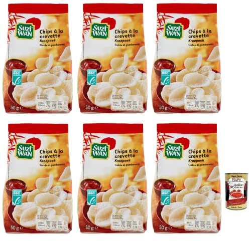 6x Suzi Wan Cialde di Gamberetti Garnelen Waffel,Knusprige Waffeln aus Tapiokamehl und Garnelen 50g Beutel + Italian Gourmet Polpa di Pomodoro 400g Dose von Italian Gourmet E.R.