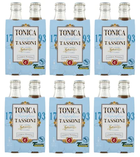 6x Tassoni Tonica Superfine con Aroma Naturale di Cedro Kohlensäurehaltiges Erfrischungsgetränk Tonic Water mit natürlichem Zedernaroma Glasflasche (4 x 18cl) von Italian Gourmet E.R.