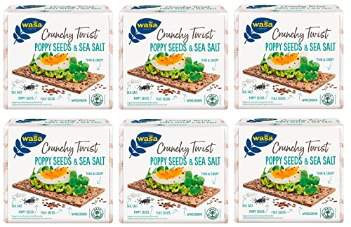6x Wasa Crunchy Twist Poppy Seeds & Sea Salt, Ballaststoffreiche Vollkorncracker mit Roggenmehl, Leinsamen, Mohn und Meersalz 245g+ Kostenlose Italian Gourmet Polpa di Pomodoro 400g Dose 6x Wasa Crunchy Twist Poppy Seeds & Sea Salt, Ballaststoffreiche Vollkorncracker mit Roggenmehl, Leinsamen, Mohn und Meersalz 245g+ Kostenlose Italian Gourmet Polpa di Pomodoro 400g Dose von Italian Gourmet E.R.