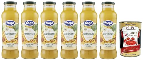 6x Yoga il Centrifugato con Zenzero,Fruchtkonzentrat mit Ingwer, Ananas, Kiwi und Gurke,Fruchtsaft Ohne Zuckerzusatz,680ml Glasflasche + Italian Gourmet Polpa di Pomodoro 400g Dose von Italian Gourmet E.R.