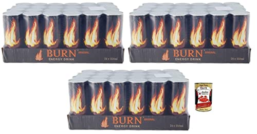 72x Burn Energy Drink Original,Energiegetränk mit zugesetzter Kohlensäure, enthält Taurin, Koffein, Guarana und B-Vitamine 250ml Einwegdose + Italian Gourmet Polpa di Pomodoro 400g Dose von Italian Gourmet E.R.