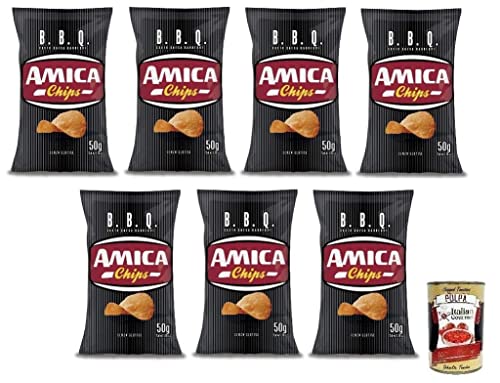 7x Amica Chips Patatine BBQ Sauce,Kartoffelchips mit Barbecuesauce,Salziger Snack Knusprig und Lecker,Glutenfrei,50g-Beutel + Italian Gourmet Polpa di Pomodoro 400g Dose von Italian Gourmet E.R.