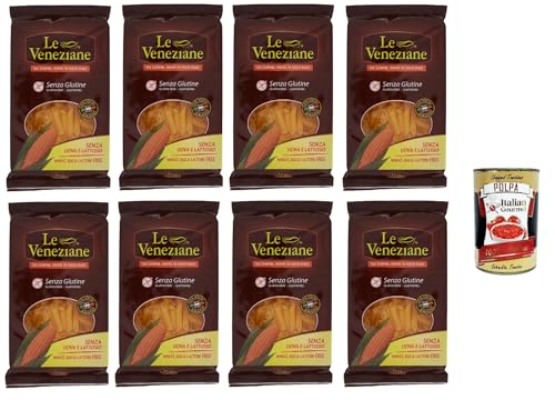 8x Le Veneziane Pasta di Mais Penne rigate senza glutine,100% italienische Maisnudeln, glutenfrei. gluten free 250g + Italian Gourmet polpa 400g von Italian Gourmet E.R.