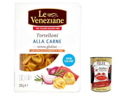 8x Le veneziane Tortelloni carne senza glutine, Fleisch Tortelloni gluten free, Pasta nudeln glutenfrei 250g + Italian Gourmet polpa 400g von Italian Gourmet E.R.